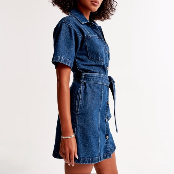 Abercrombie Denim Short Sleeve Shirt Dress, Size L - Picture 2 of 10